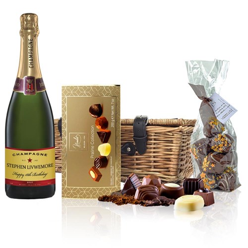 Personalised Champagne - Red Star Label And Chocolates Hamper